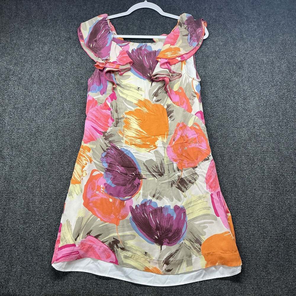 BCBGMaxAzria Multicolored Floral Print Ruffle Sleeve Silk Shift Dress Size 12